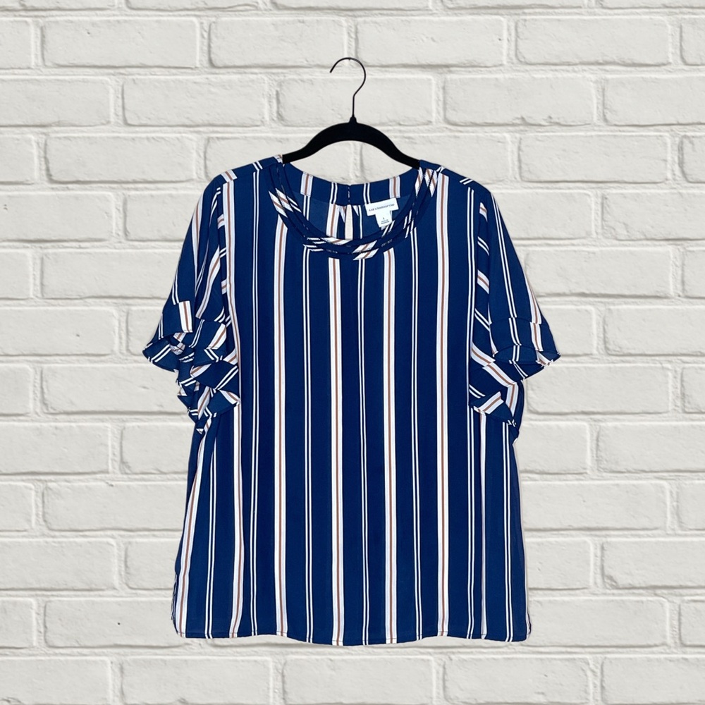Liz Claiborne Blue & White Striped Blouse Size Large